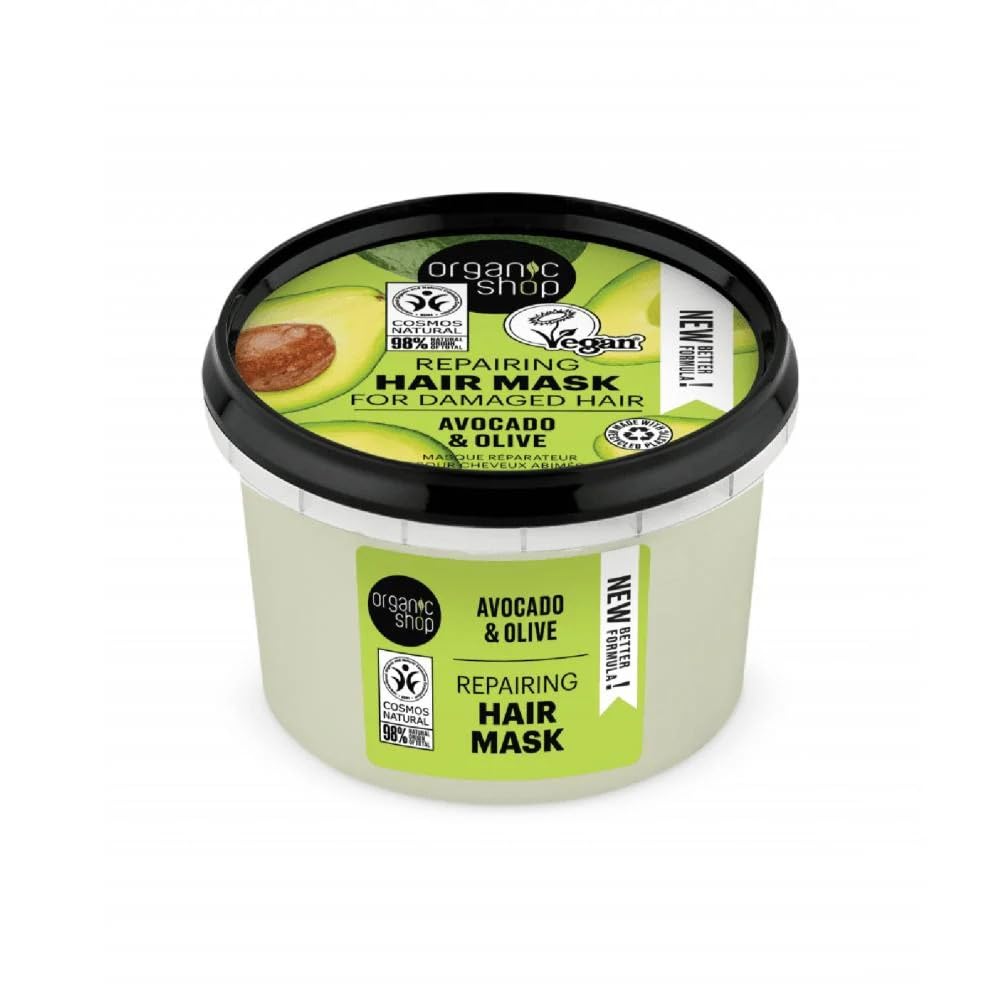 Organic Shop Hair Mask – Avocado & Olive Repairing Deep Conditioner, Hydrates, Nourishes & Repairs Dry, Damaged Hair, Intensive Hydration All Hair Types. 250 ml