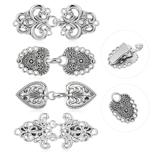 Dimeho Vintage Pullover Swirl Clip 4 Stück Pullover Umhang Clips für Kleid Retro Cardigan Clip Cape Pullovers Cardigan Schal Clips Schal Kragen Verschluss Kleid Hemd Brosche Schalclip (Silber)