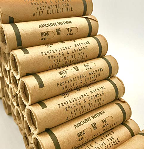 AIIZ Collectibles Lincoln Wheat Penny Roll (50 Coins), Mixed Years & Mints (1909-1958 PDS) Circulated Good to UNC in Old Window Wrap, Machine Rolled Penny Roll
