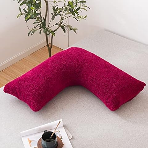LSC - Almohada de forro polar en V con funda de almohada súper suave y cálida en forma de V, relleno de fibra hueca para cabeza, cuello y espalda, almohada ortopédica de lactancia y embarazo (ciruela) Cover