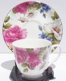 Fine Bone China Teacup and Saucer - Grace's Rose Chintz