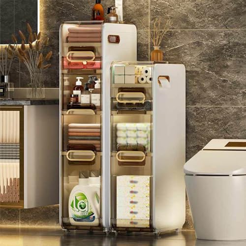 Armario de almacenamiento con cajones transparentes, organizador delgado independiente para baño, lavandería, sala de estar, ideal para espacios pequeños y huecos