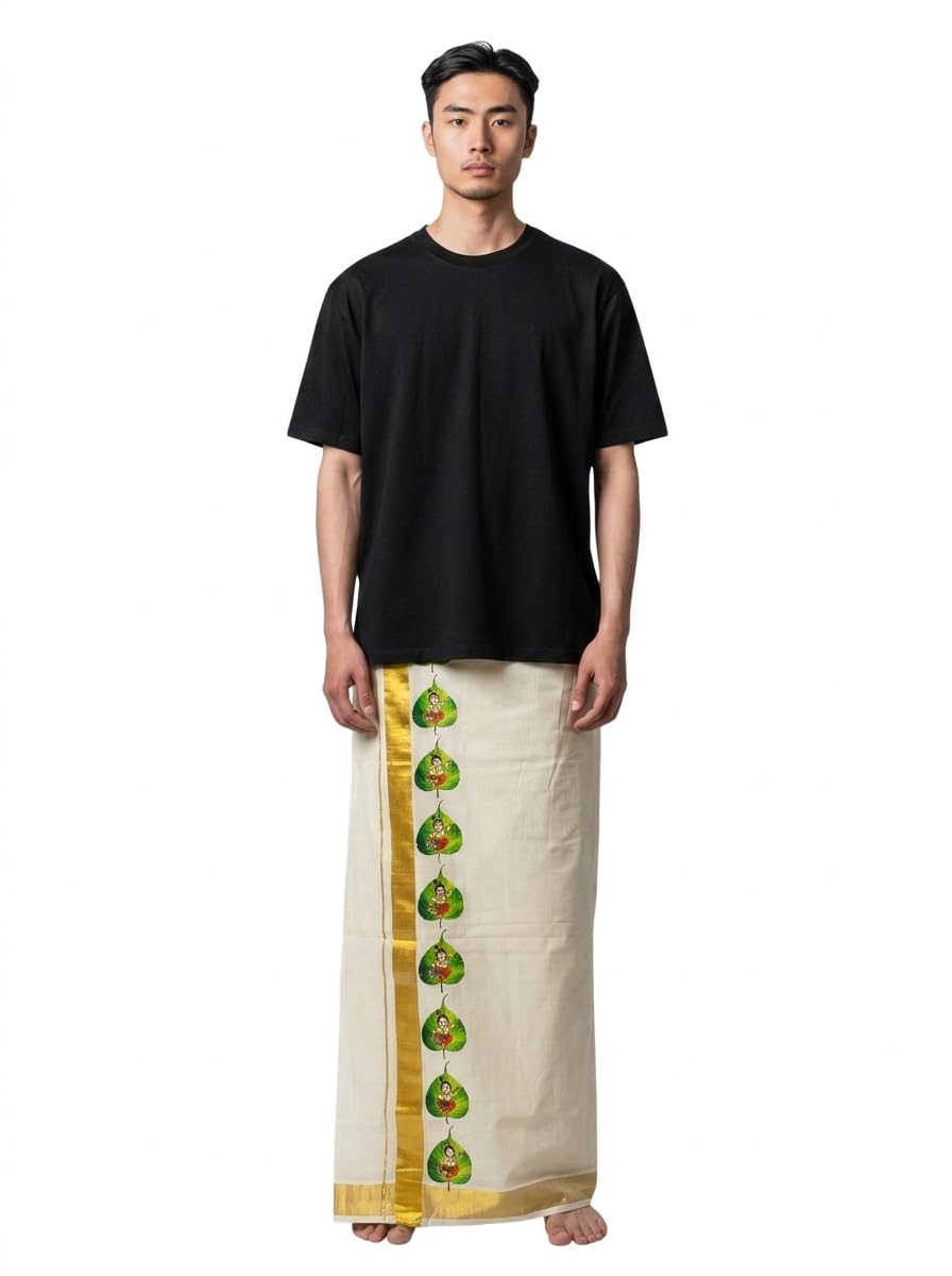alluvy Kuthampully Men's Kerala Kasavu Dhothi Cotton | Golden Kerala Kasavu Mundu | Traditional South Indian Kasavu Mundu | EKM-989 | Pack -1-picture-13