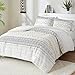 Hyde Lane Farmhouse Bedding Comforter Sets King, Ivory Boho Bed Set,Cotton Top with Modern Neutral Style Clipped Jacquard Stripes, 3-Pieces Including Matching Pillow Shams (104x90 Inches) -  AMFBA10-0489