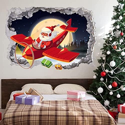 HPNIUB Christmas Wall Stickers,Christmas Window Stickers,Santa Claus Wall Stickers,Airplane Santa Claus Wall Decals,3D Christmas Wall Decoration for Living Room Kids Bedroom Nursery Winter Party Decor