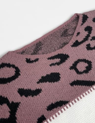 Women's Oversized Cute Color Block Leopard Sweater Spring 2025 Causal Cozy Ribbed Knit Crewneck Pullover Top4