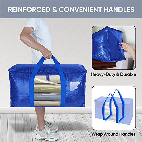 Image of BALEINE 8-Pack Oversized Moving Bags with Reinforced Handles, Heavy-Duty Storage Tote Moving Supplies for Packaging, Camping (Blue w /Window, 8-Pack)