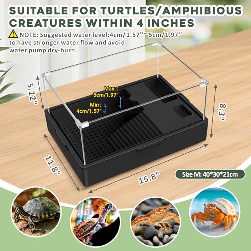 Image of GOZILLA Small Turtle Tank Kit+Water Pump+Lamp, Acrylic Turtle Tank Starter Kit with Adjustable 5W Water Pump and Timing /Dimming Lamp, Multi-Functional Area for Small Turtles(Black Kit).