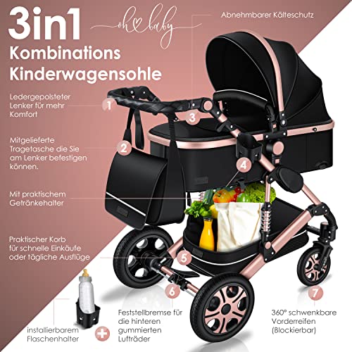 KESSER® Poussette Loops 3 en 1 Poussette combinée Set complet incl. Nacelle et siège sport buggy et siège auto cosy - Pneus pleins en caoutchouc