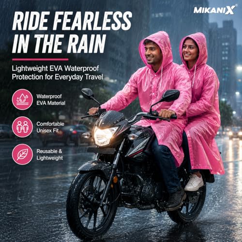 Image of MIKANIX Waterproof Hooded Raincoat for Men & Women | Full Length Reusable PVC Rain Wear | Lightweight Windproof Rain Jacket with Front Button Closure (Pack of 1)
