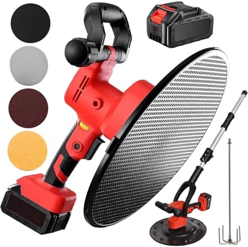 Electric Walk-Behind Trowel & Handheld Cement Mixer, Multi-Function Concrete Wall Plastering Machine, 2 Batteries, Powerful Sander Grinder for Smooth Finishes
