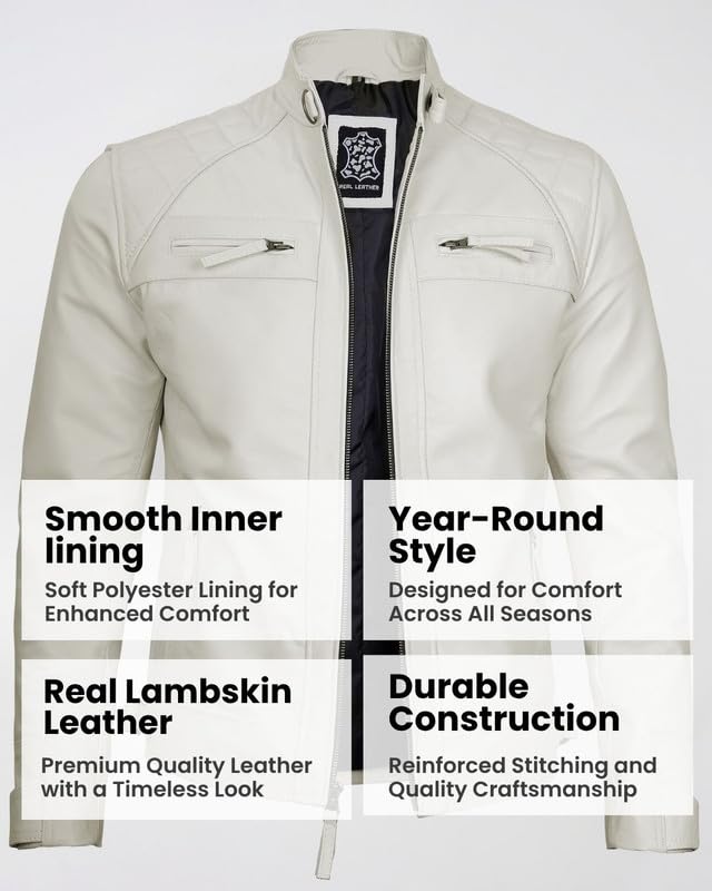 Image of Blingsoul Men's Leather Motorcycle Style Jacket - Quilted Cafe Racer Biker Style Jacket for Men