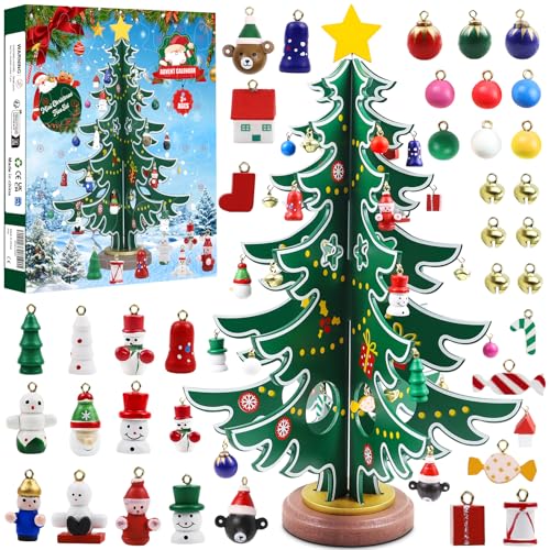 Adventskalender 2025 mit Hölzerner Weihnachtsbaum und 36...