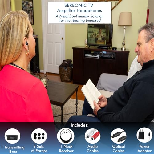 Image of SEREONIC TV Headphones Wireless for Seniors - Comfortable TV Earbuds for Clear Audio - Smart RF Technology with 100ft Range Transmission