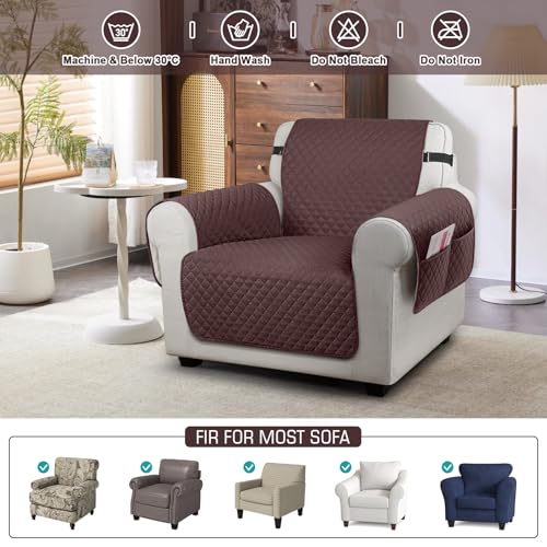 Image of TAOCOCO Sofa Slipcovers 1 Seater,Sofa Settee Covers with Storage Pockets,Non Slip Couch Covers,Washable Sofa Protector for Kids /Dogs /Pets(Chocolate)