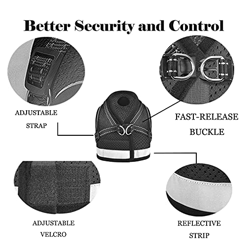 Cat Harness And Leash For Walking, Kitten Escape Proof Harnesses, Adjustable Reflective Puppy Harness With Leashes Set, Easy Adjustable Soft Net Breathable Pet Safety Vest Xs (Chest: 6" - 8") Black #TOP2