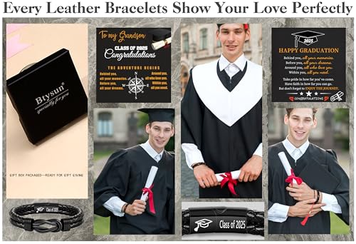 Graduation Gifts for Him, 2025 High School Graduation Gifts Class of 2025 Teen Gift Trendy Stuff Leather Bracelet for Men with Pocket Hug Token Compass College Middle 5th 8th Grade Masters Degree Graduate Knot Jewelry for Son Grandson Boyfriend