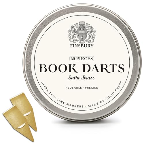 Gold Book Darts Line Markers with Protective Tin - 60 Count - Precision Mini Book Mark Page Markers for Reading and Study - Reusable & Archival Quality (Brass 60)