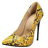 Gicoiz Mode Aiguille Escarpin Femmes Elegant Pointu Chaussures de Fête Snakeskin Talons Hauts Escarpin A Enfiler Cuir Verni Escarpin Suède Jaune Taille 40 EU-41Cn