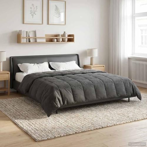 vidaXL Kołdra na cały rok Kwiłtowany Antracyt 220 x 260 cm, Pościel z kocykiem, nowoczesny styl, przewiewny materiał, wytrzymały, miękka bawełna, certyfikat Oeko-Tex