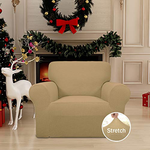 Image of Easy-Going Stretch Chair Sofa Slipcover 1-Piece Couch Sofa Cover Furniture Protector Soft with Elastic Bottom for Kids, Pet. Spandex Jacquard Fabric Small Checks (Chair, Golden)