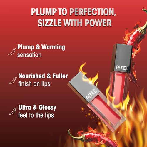 Image of RENEE Hot Sauce Plumping Lip Gloss - Peachy Paprika, Ultra Glossy Finish, Lightweight & Nourishing, for Fuller Juicy Lips, Jojoba Oil, Sweet Almond Oil & Vitamin E Infused