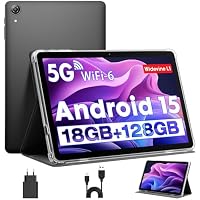 Tablet 10 Zoll, Android 15 Tablets mit Hülle, Unisoc T30 Quad-Core, 18 GB RAM + 128 GB ROM + 1 TB TF, 1280x800 HD IPS Display, 5MP + 8MP Duale Kamera, 6000 mAh, WiFi 6, BT 5.0, Widevine L1 (K70) – Ansicht 1