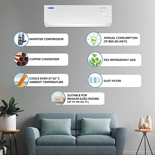 Image of Blue Star 1.2 Ton 3 Star 5 in 1 Convertible Inverter Split AC (Copper, Smart Ready, Auto Defrost, Multi Sensors, Stabalizer Free Operations, 2023 Model, IA315YNU, White)