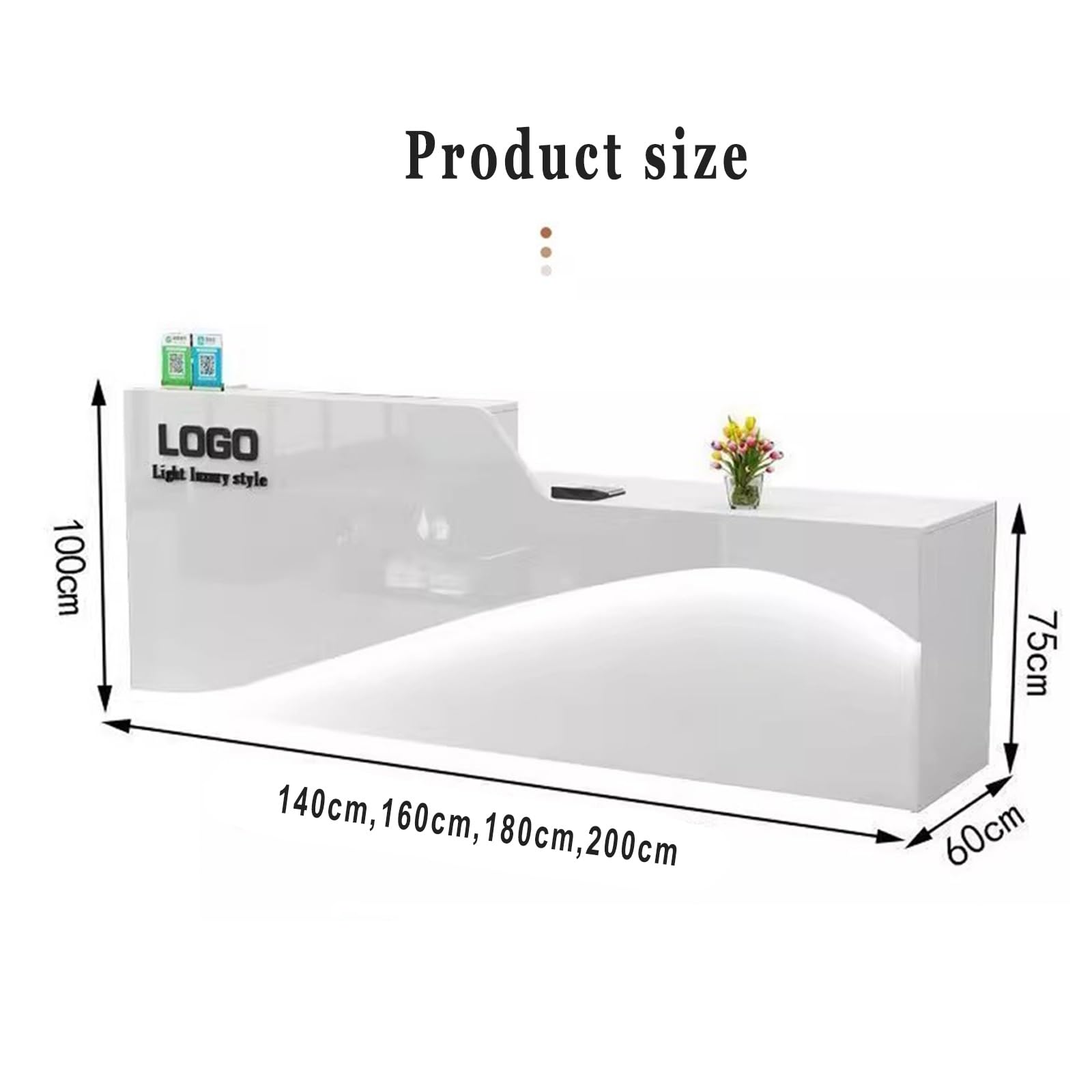 Mostrador De Recepción, Mesa De Mostrador con Cajones De Almacenamiento Y Estantes Abiertos, Boutiques Y Cafeterías.(White on The Right,200cm)