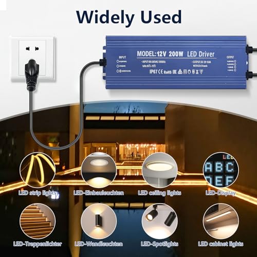 Image of 24V 300W LED Transformer Waterproof IP67, Ultra Slim LED Driver 110V AC to 24V DC 12.5A 300 Watt Quiet Low Volt Converter LEDs Power Supply Constant Voltage for LEDs Strip, Indoor & Outdoor