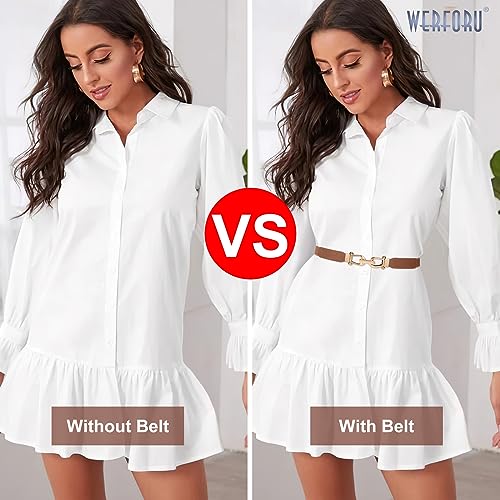 WERFORU Women Skinny Belt for Dresses Retro Stretch Waist Belt with Gold Buckle Set of 42