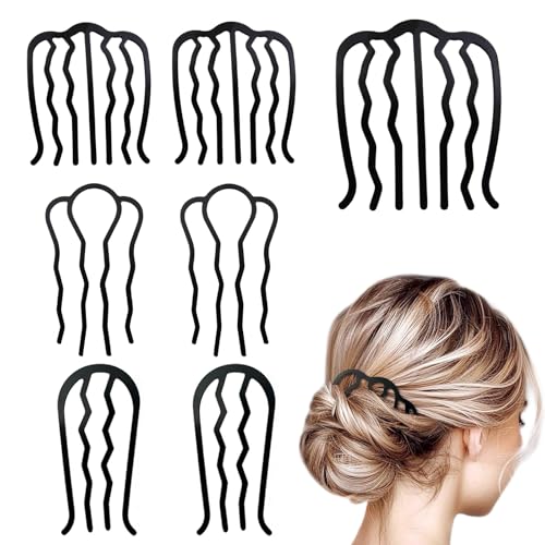 Image of Metal Hair Side Combs and U-Shape Twist Hair Fork Clips (7 Pcs)