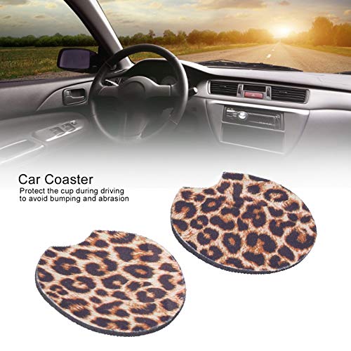 2PCS Car Coasters for Drinks Absorbent Leopard Car Coasters Neoprene Cup Coaster Car Cup Holder Insert Coasters Rubber Car Cup Pad Mat Universal Vehicle Interior Accessories for Women Girls - Image 2