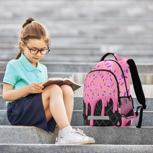 Image of Pink Black Ice Cream Cute Backpacks with Chest Strap,Lightweight Bookbags 17 Inch, Casual Daypack Bags