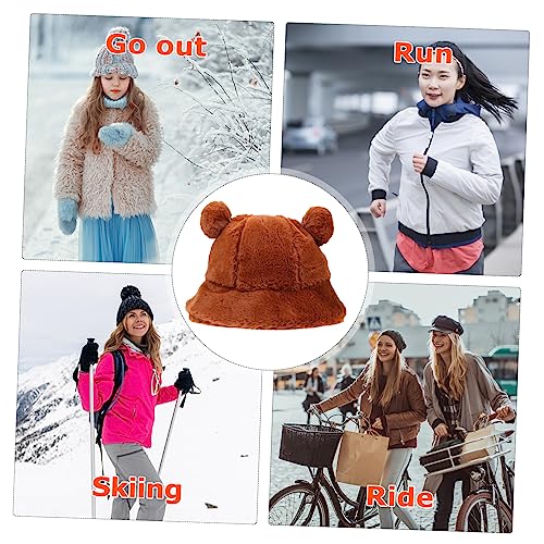 Cute Plush Little Bear Ears Hat for Girls Warm Cap for Outdoor Activities Adorable Design for Skating Hiking and Travel Stylish and Comfortable Accessory Brown2