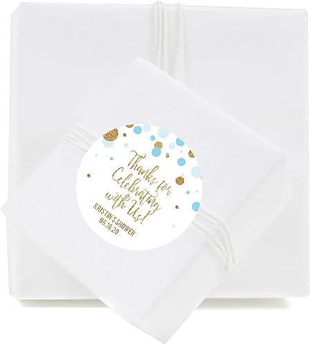 Miniatura 2 de Andaz Press azúl bebé brilltante dorado para Baby Shower colección de fiesta, Etiqueta redonda personalizada , 1