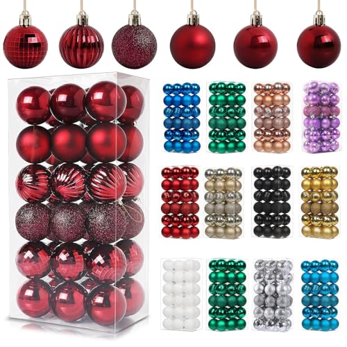 36Pcs Burgundy Baubles for Christmas Tree Decorations 30mm/1.18 Mini Xmas Bauble Hanging Ball Christma Balls Ornaments with String Shatterproof Wine Red Christmas Baubles for Xmas Tree Holiday Party