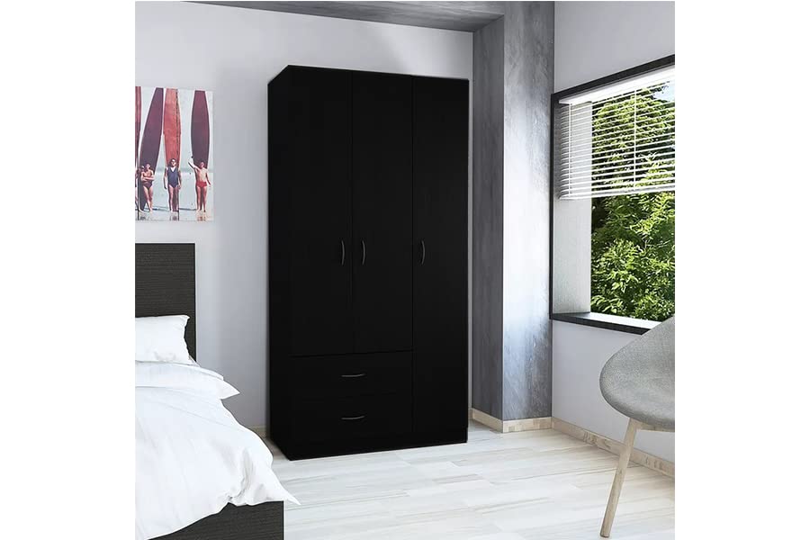 HM Multi Wardrobe | Doors: 4 | Drawer: 2 | Storage Cabinet | Bedroom Furniture (Finish :-Black pre- Laminated Matt)