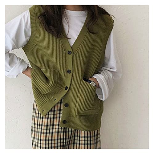 Tjlss Knitted Sweater Vest Women Soft Stretchy Basic Daily V-Neck Solid Open-Stitch Female Street-Wear All-Match (Color : A, Size : One Size) #TOP25