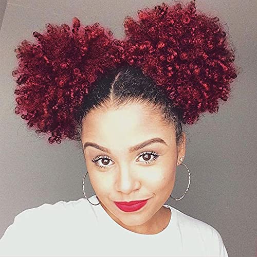 AISI QUEENS Afro Puff Drawstring Ponytail Extension for Women Synthetic Burgundy Short Puff Ponytail Clip On Kinky Drawstring Curly Ponytail Bun