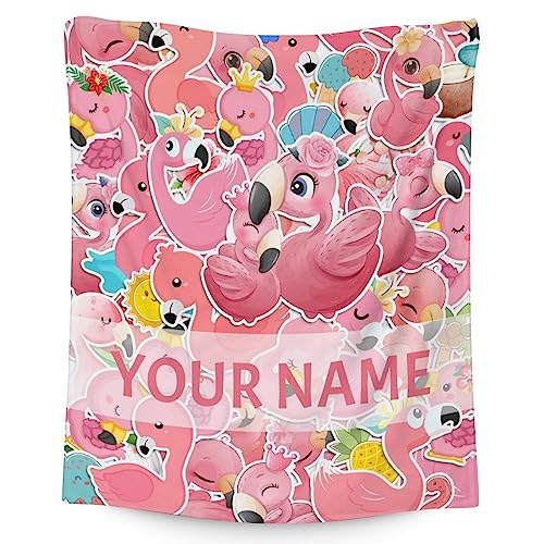 Personalized Flamingo Blanket Gifts with Name - 50x60 Inches Cute Throw for Women & Girls - Pink Soft Fuzzy Blankets for Bed, Couch & Living Room