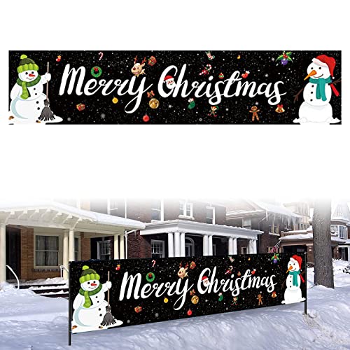 Grande Bannière Joyeux Noël Merry Christmas Bannière Décoration Joyeux Noël Bannière Signe Noël Toile Fond Mur Décoration Bannière pour Décorer Murs Balustrad jardin Terrasse (180 * 40cm) Cover