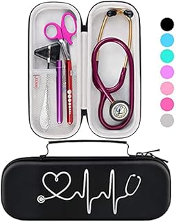 BOVKE Stethoscope Case for 3M Littmann Classic III, Lightweight II S.E, MDF Acoustica Deluxe Stethoscopes - Extra Room for Medical Bandage Scissors EMT Trauma Shear and LED Penlights, Black