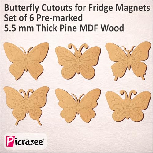 Image of PICRAZEE DIY Butterfly Painting Kit for Kids | 6 Pine MDF Butterfly Cutouts (5.5 mm Thick) with Acrylic Colors, Brushes, Palette & Magnets | Wooden Art & Craft Creative Activity Toy