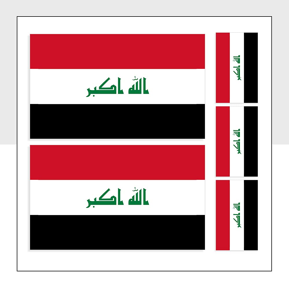 Iraq Flag Sticker Waterproof IRQ Labels for Laptop Bike Helmet Car Packwith® #P1021 (5 Stickers Mixed Pack A)