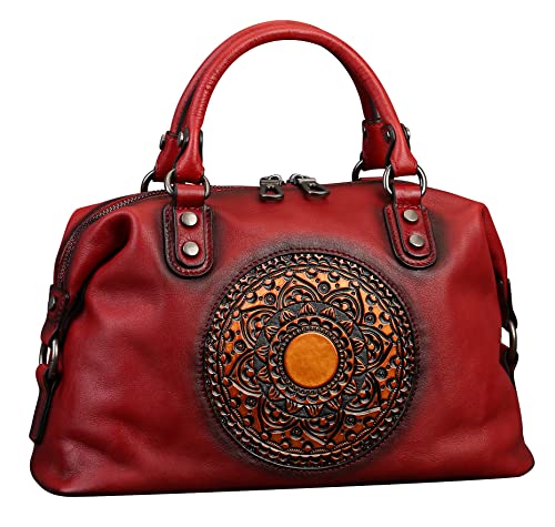 Image of Leather Handbag for Women, Genuine Leather Purses Retro Mandela Crossbody Handbag Tote Bag