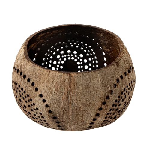S, 1 Reusable Tealight Holders - Candle Not Included, Rainbow Pattern, Tan Coconut Bowls For Candles, Handcrafted