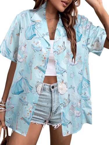 Magic Kingdom Hawaiian Shirt Women Magical Castle Princess Shirts Funny Family Summer Vacation Button Up Tops
