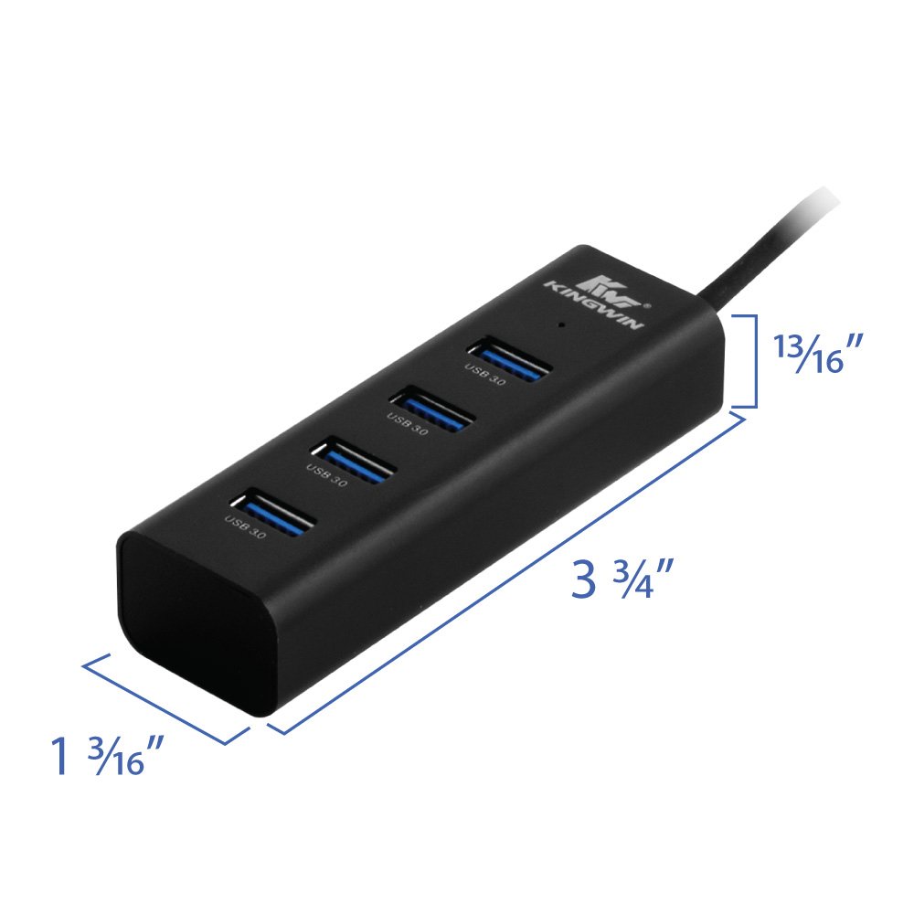 Kingwin USB Hub 4 Port USB 3.0 Data Hub Aluminum for Mobile SSD, MacBook, Mac Pro/Mini, iMac, Chromebook, Surface Pro, USB Flash Drives, Notebook PC, XPS, and More (KWZ-400-BK) - 3