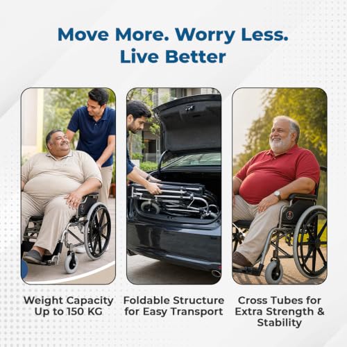 Image of Hero Ecomed - Winn 301 H Manual Wheelchair | Heavy-Duty Foldable Mobility Chair with Antimicrobial & Fire-retardant Upholstery | 150 kg Capacity | Self Use & Attendant Use Wheelchair
